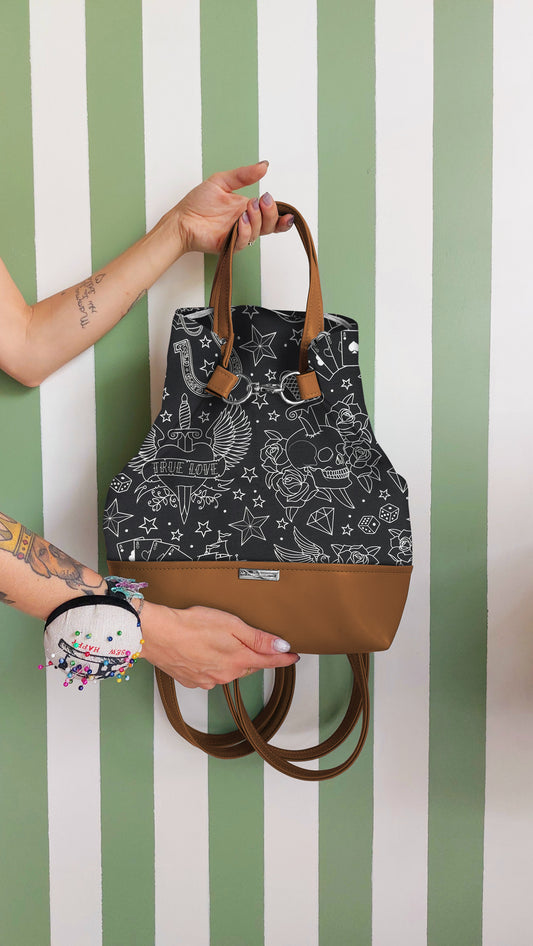 BORSA ZAINO 3 IN 1 CUOIO / tattoo black