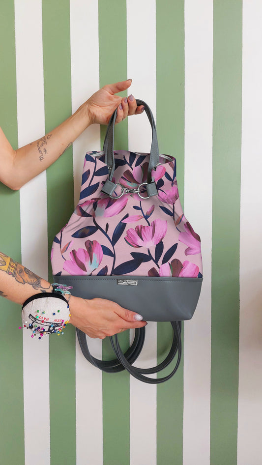 BORSA ZAINO 3 IN 1 GRIGIO / flowers fucsia