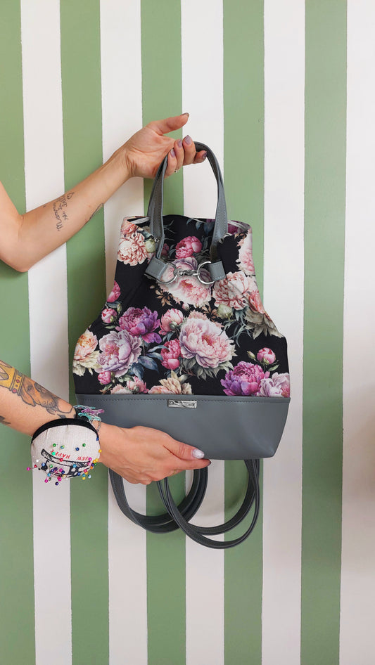 BORSA ZAINO 3 IN 1 GRIGIO / peonie