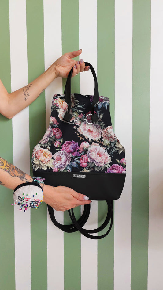 BORSA ZAINO 3 IN 1 NERO / peonie