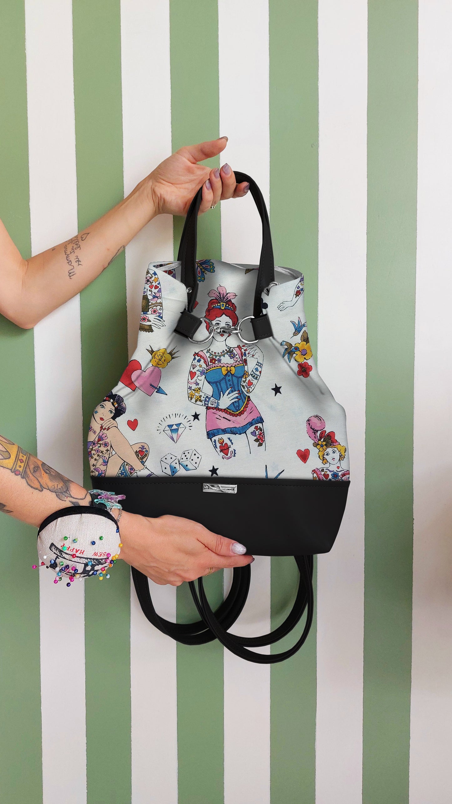 BORSA ZAINO 3 IN 1 NERO / bamboline tattoo