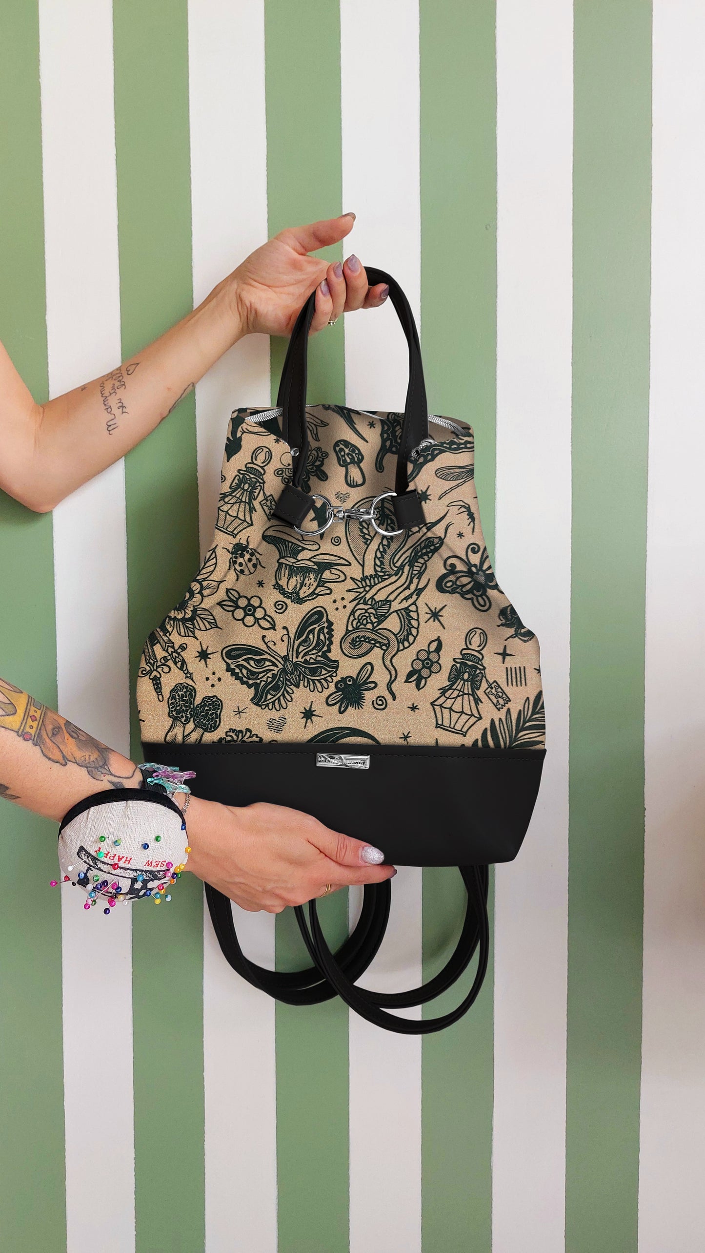 BORSA ZAINO 3 IN 1 NERO / tattoo camel