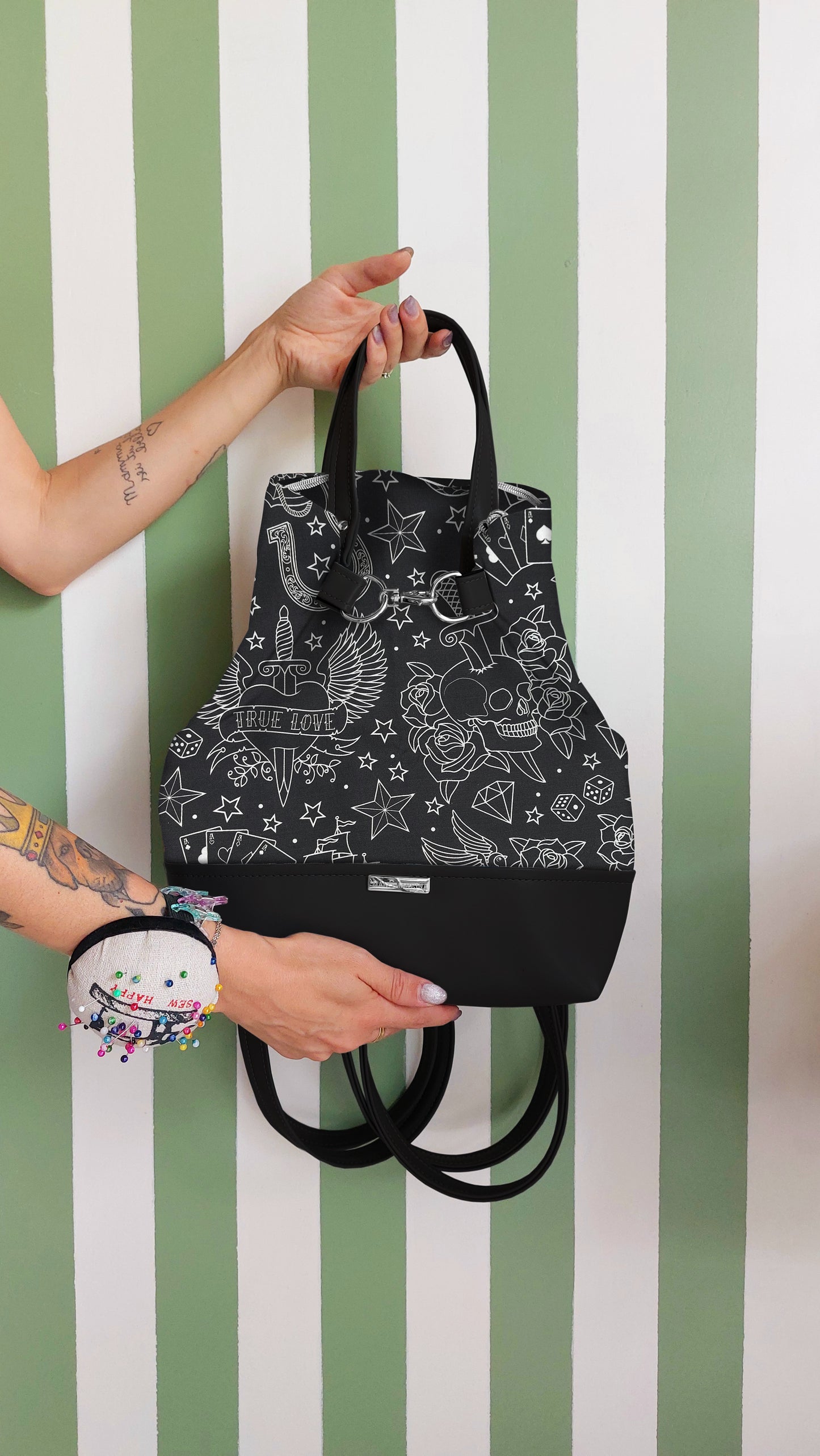 BORSA ZAINO 3 IN 1 NERO / tattoo black