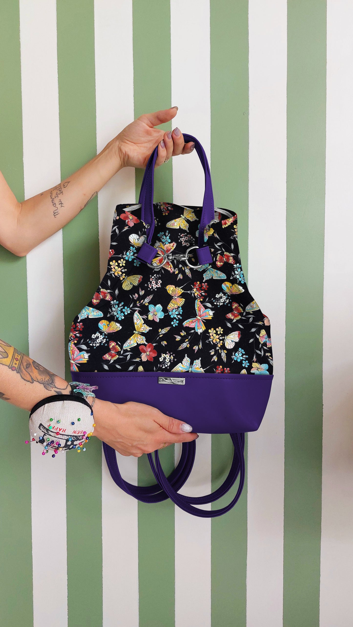 BORSA ZAINO 3 IN 1 VIOLA / butterfly nero