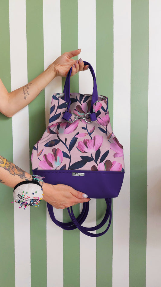 BORSA ZAINO 3 IN 1 VIOLA / flowers fucsia