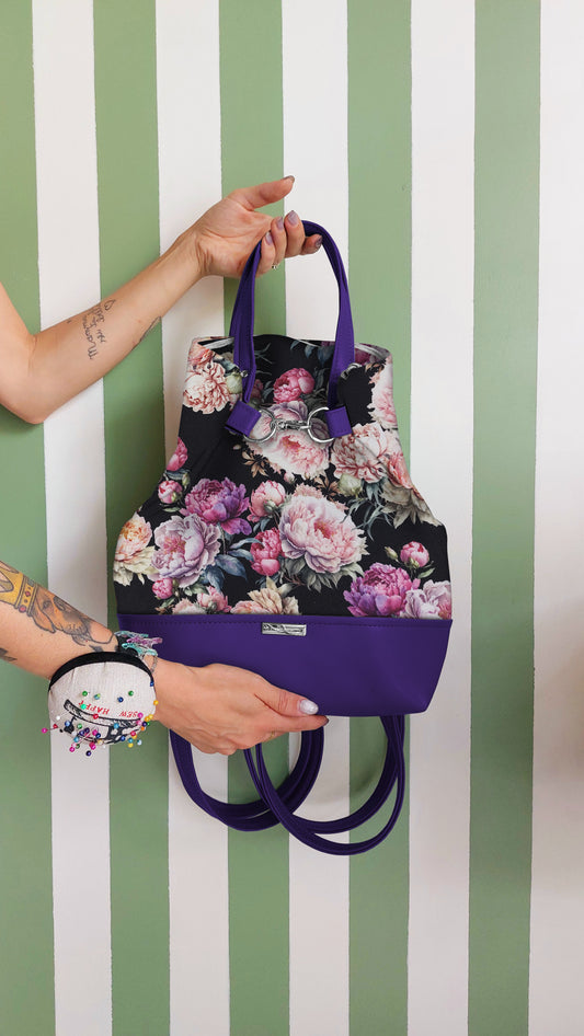 BORSA ZAINO 3 IN 1 VIOLA / peonie