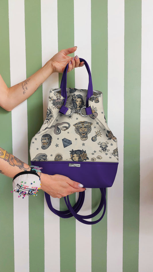 BORSA ZAINO 3 IN 1 VIOLA / tattoo beige