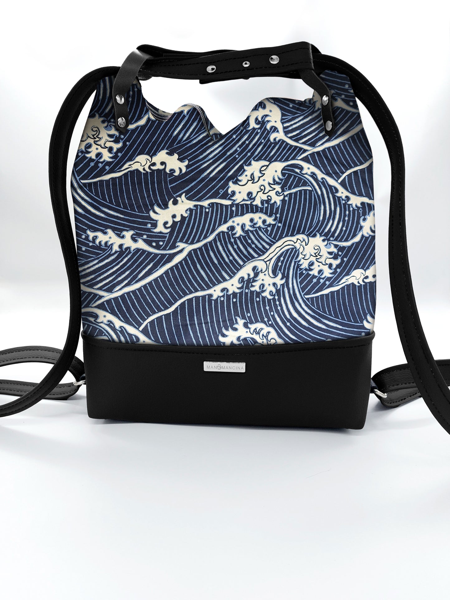 BORSA/ZAINO "BETTA" 2 IN 1 - NERO / onde blu