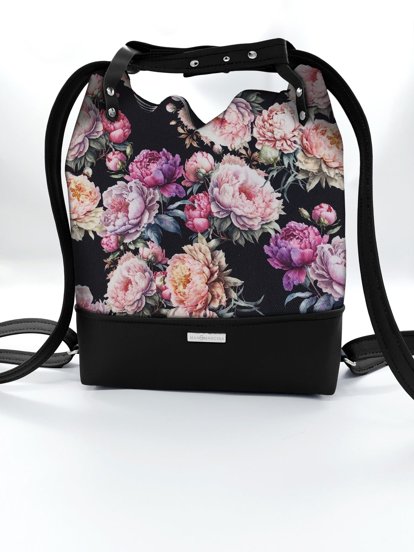 BORSA/ZAINO "BETTA" 2 IN 1 - NERO / peonie