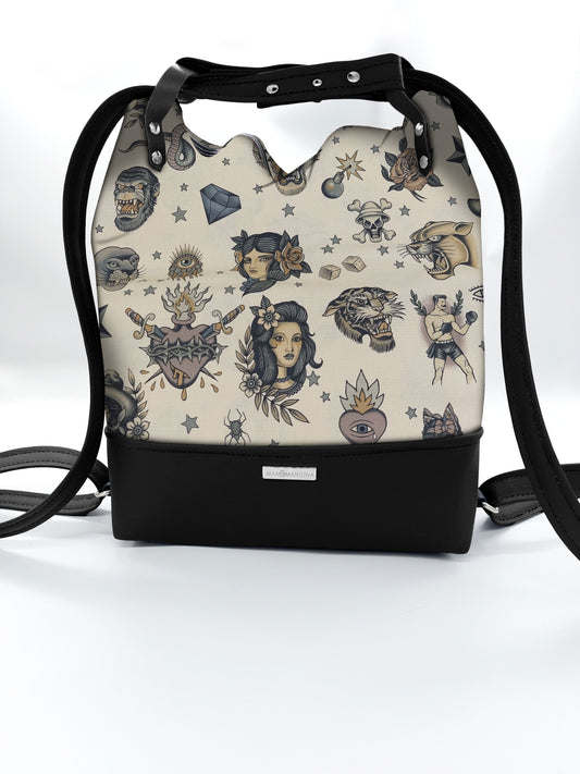 BORSA/ZAINO "BETTA" 2 IN 1 - NERO / tattoo beige