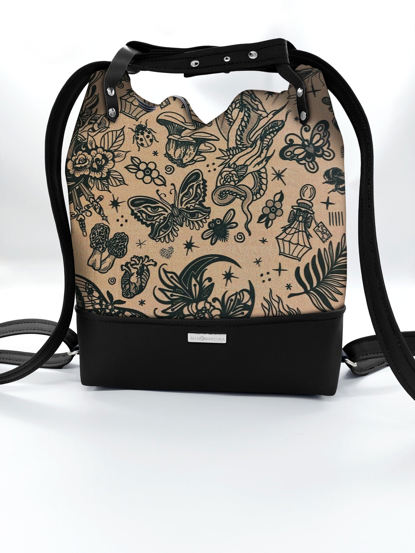 BORSA/ZAINO "BETTA" 2 IN 1 - NERO / tattoo camel