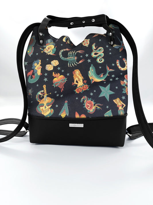 BORSA/ZAINO "BETTA" 2 IN 1 - NERO / tattoo one