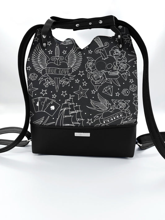 BORSA/ZAINO "BETTA" 2 IN 1 - NERO / tattoo black