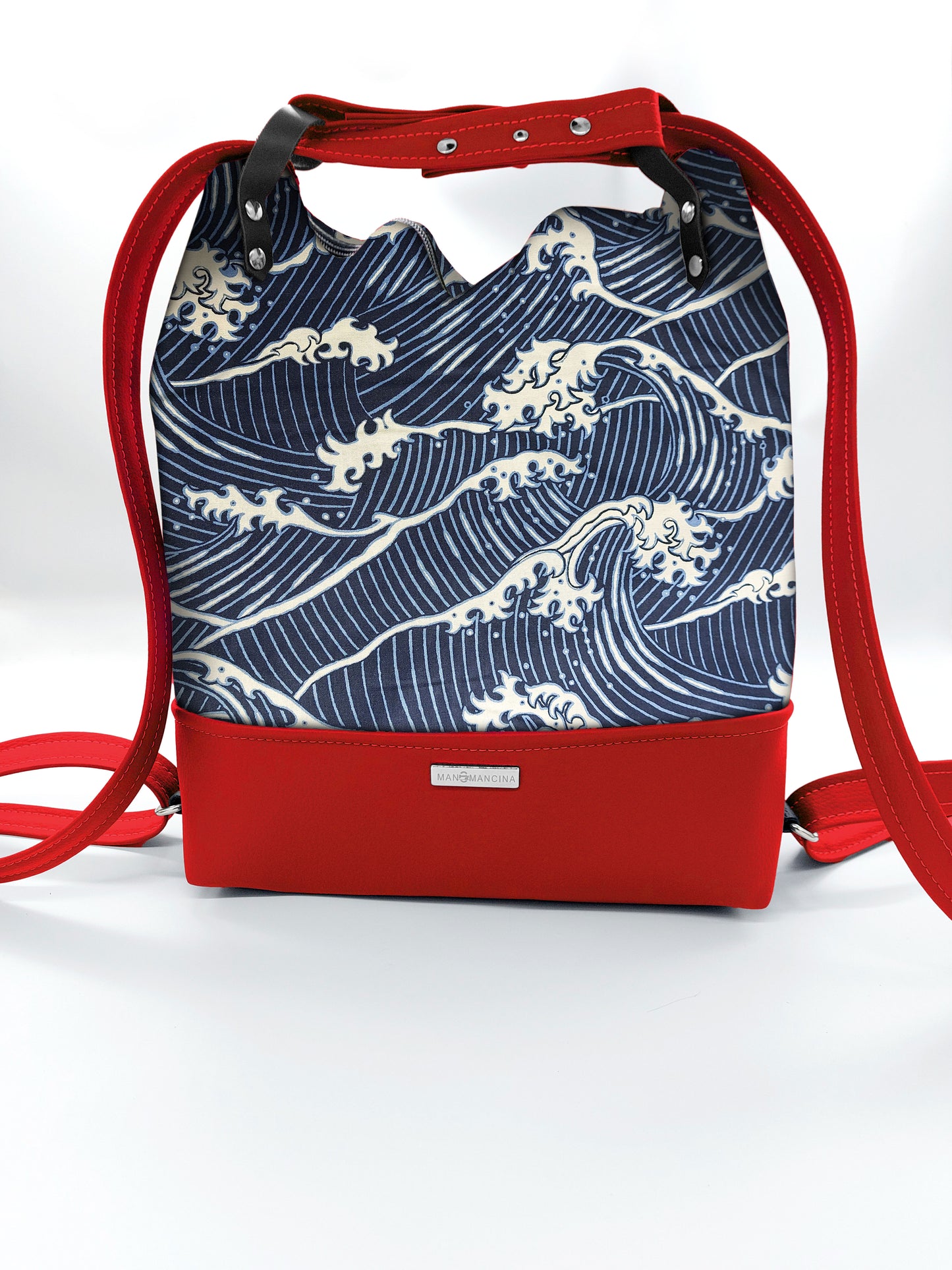 BORSA/ZAINO "BETTA" 2 IN 1 - ROSSO / onde blu