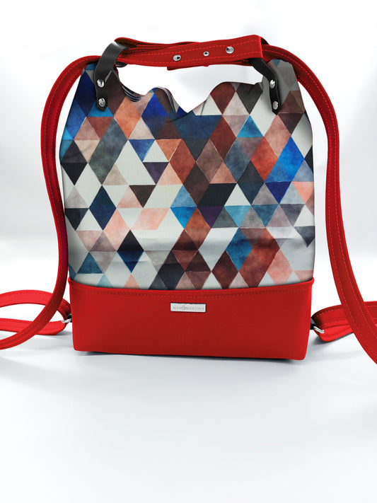 BORSA/ZAINO "BETTA" 2 IN 1 - ROSSO / triangoli