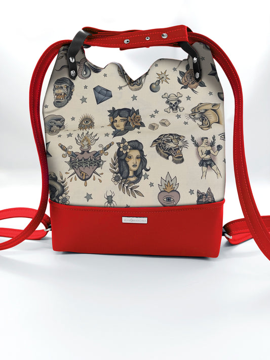 BORSA/ZAINO "BETTA" 2 IN 1 - ROSSO / tattoo beige