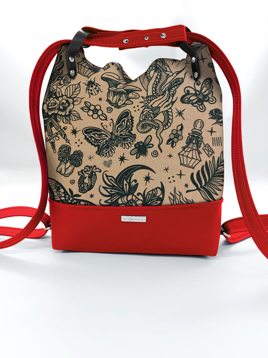 BORSA/ZAINO "BETTA" 2 IN 1 - ROSSO / tattoo camel