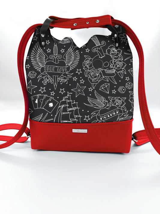 BORSA/ZAINO "BETTA" 2 IN 1 - ROSSO / tattoo black