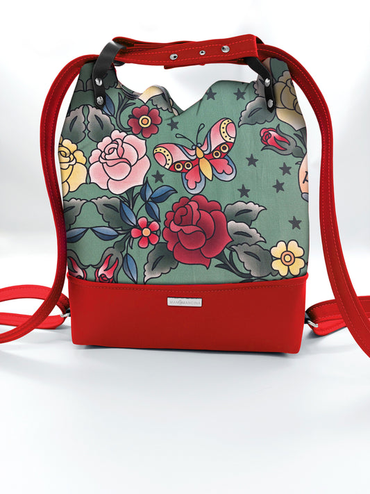 BORSA/ZAINO "BETTA" 2 IN 1 - ROSSO / true love verde