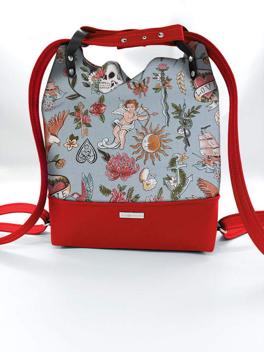 BORSA/ZAINO "BETTA" 2 IN 1 - ROSSO / tell tale azzurro