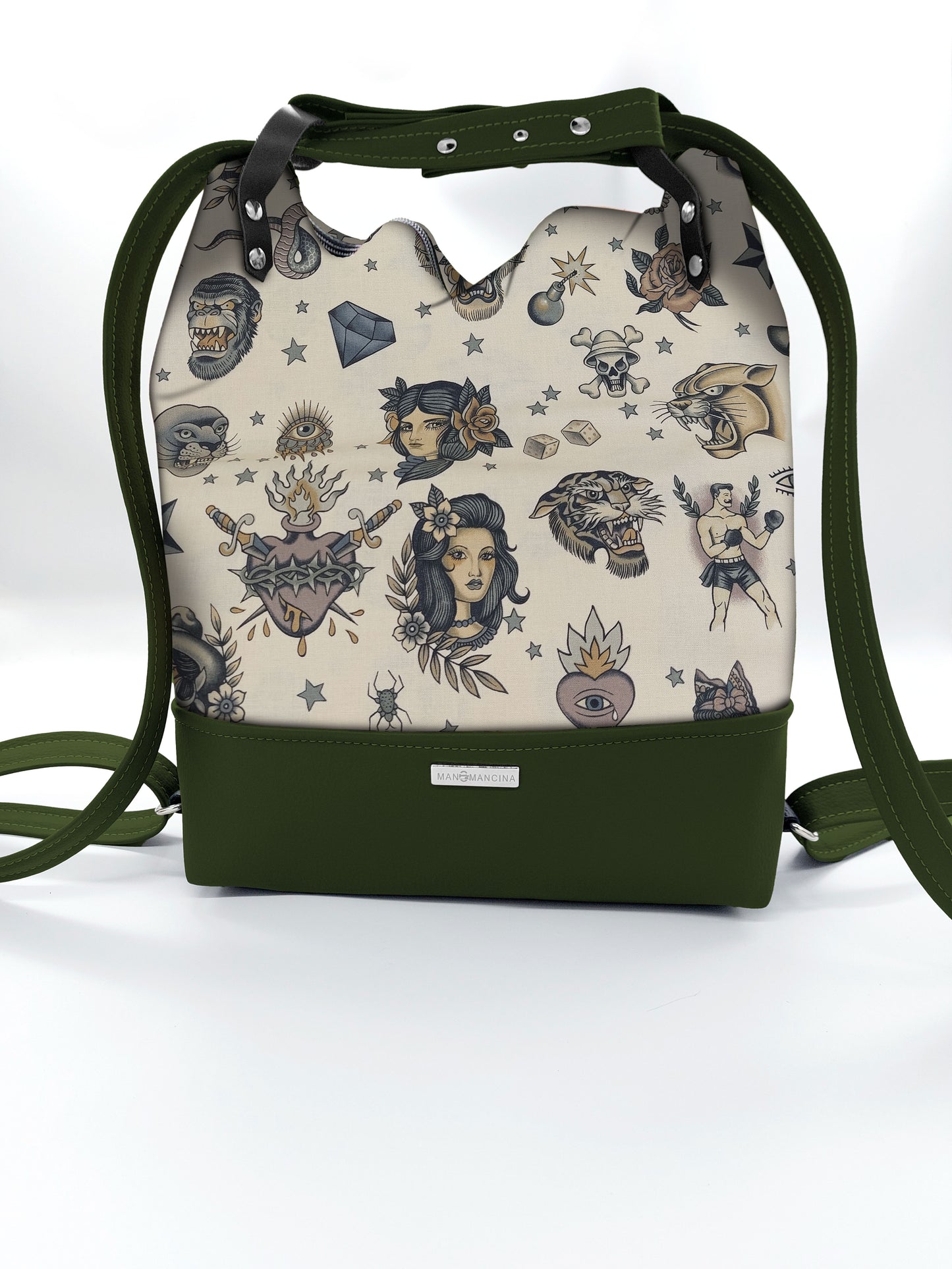 BORSA/ZAINO "BETTA" 2 IN 1 - VERDE/tattoo beige