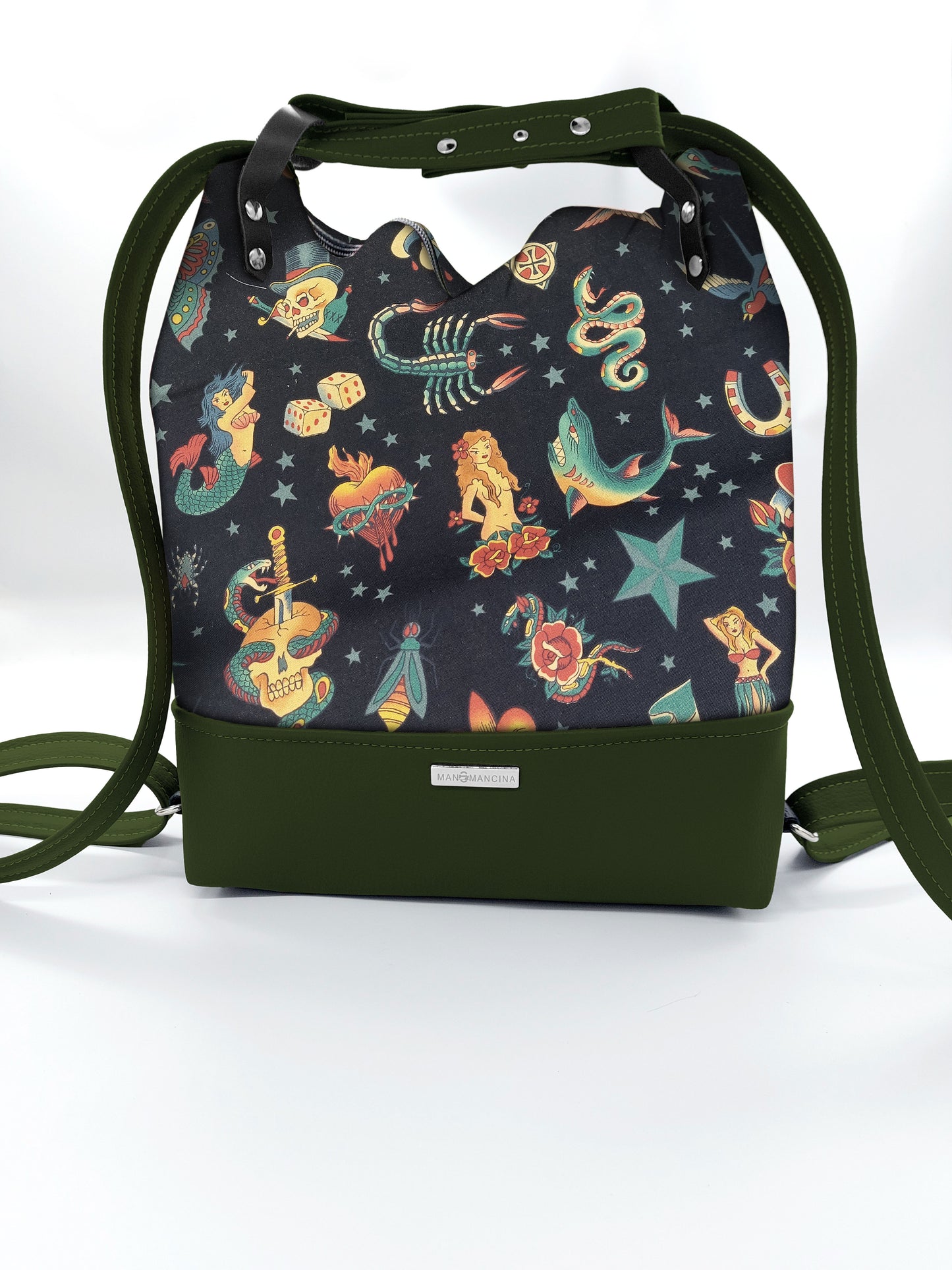 BORSA/ZAINO "BETTA" 2 IN 1 - VERDE/TATTOO ONE