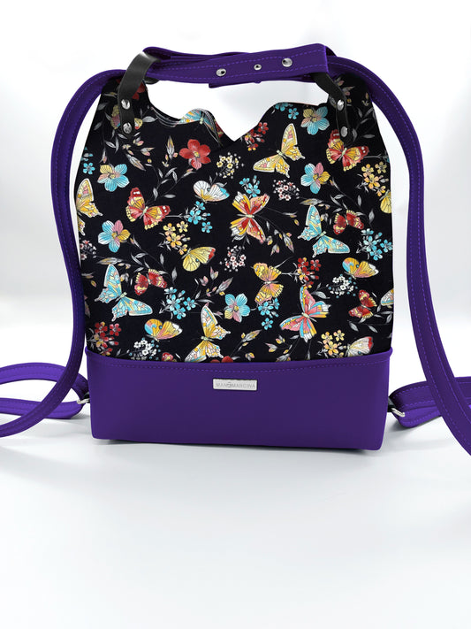 BORSA/ZAINO "BETTA" 2 IN 1 - VIOLA / BUTTERFLY NERO