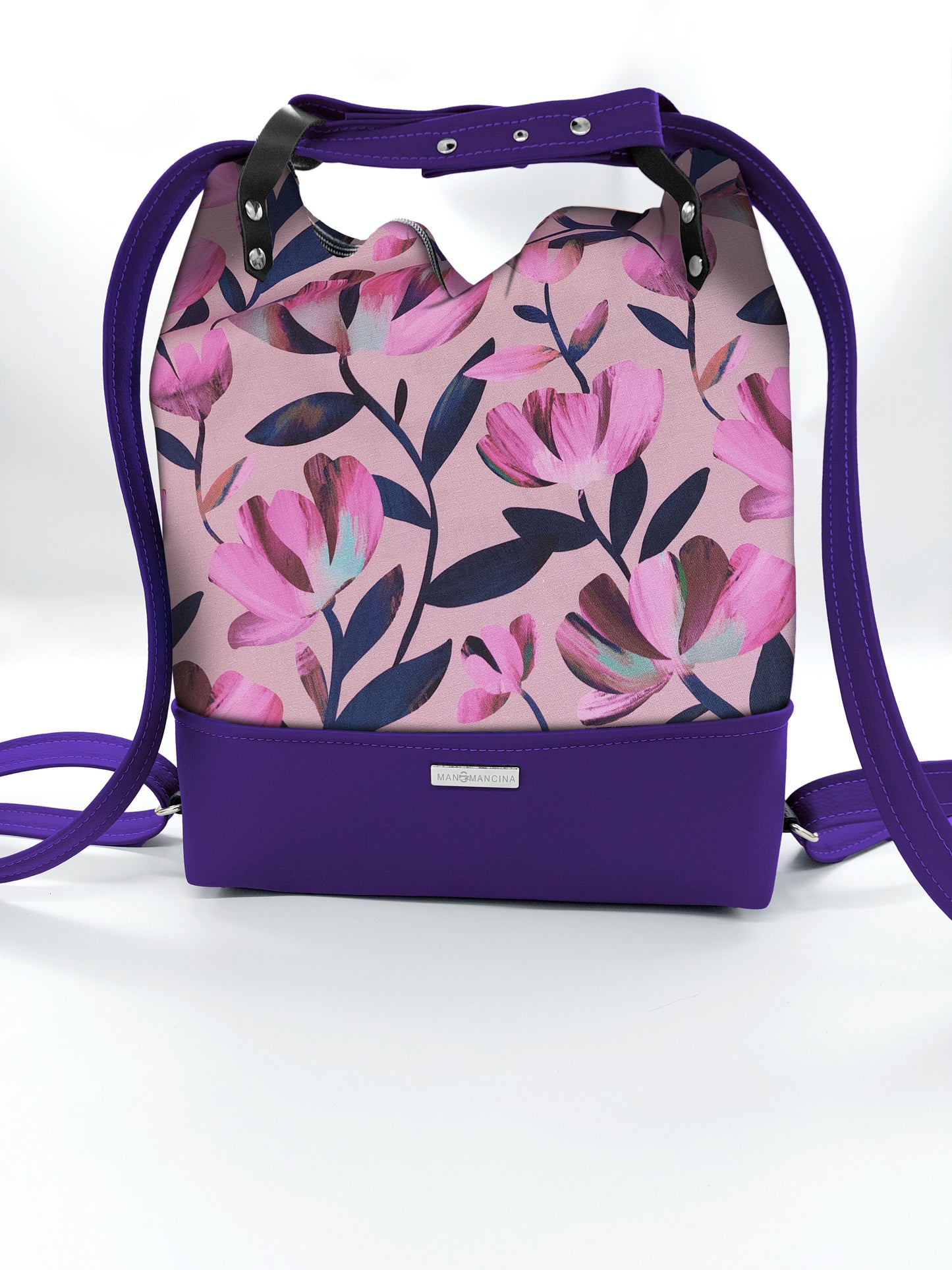 BORSA/ZAINO "BETTA" 2 IN 1 - VIOLA / flowers fucsia