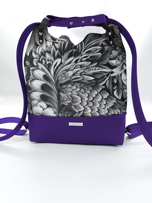 BORSA/ZAINO "BETTA" 2 IN 1 - VIOLA / b&w