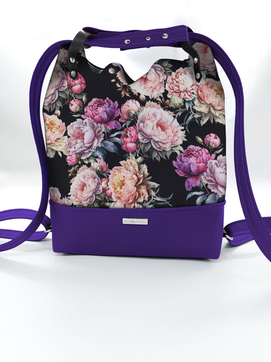 BORSA/ZAINO "BETTA" 2 IN 1 - VIOLA / peonie