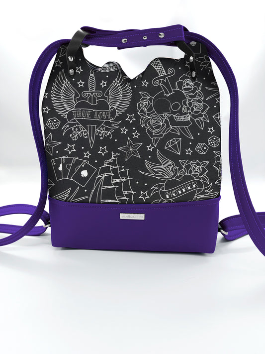 BORSA/ZAINO "BETTA" 2 IN 1 - VIOLA / tattoo black