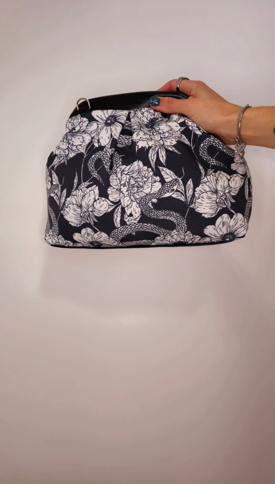 BORSA CLIC CLAC nero / fiori serpenti