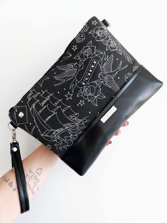 "POSCÈ" pochette in similpelle nero/tattoo black