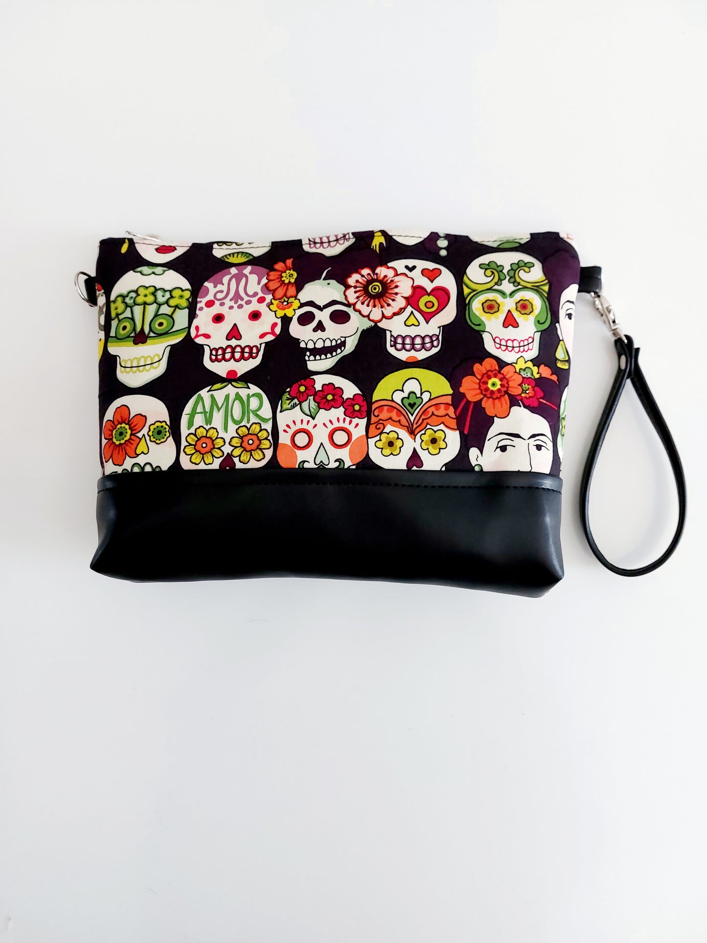 "POSCÈ" pochette in similpelle nero/Frida teschi