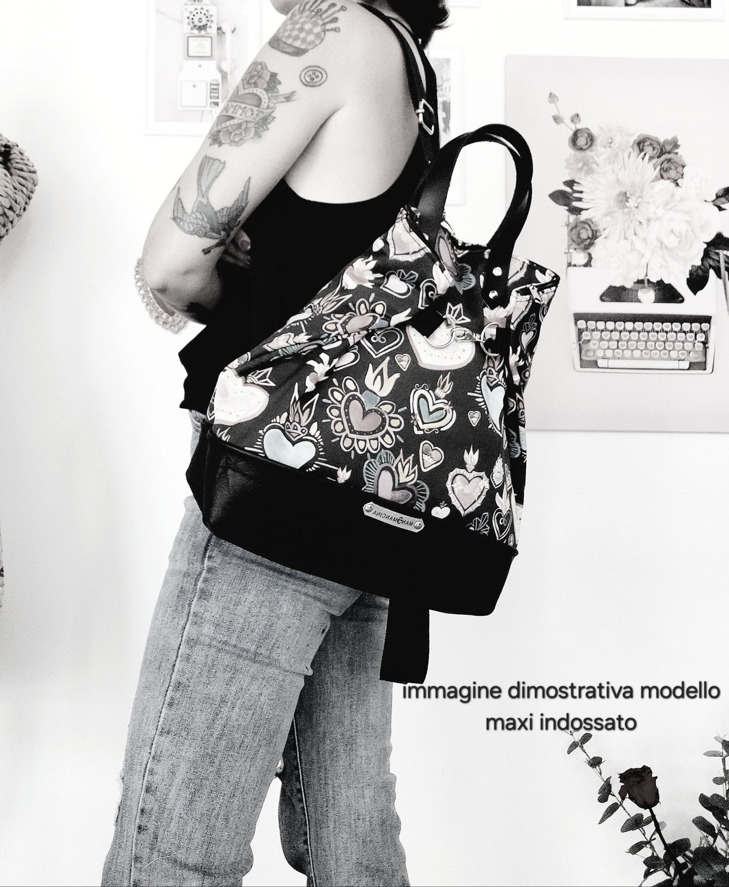 BORSA ZAINO 3 IN 1 CUOIO / tattoo black