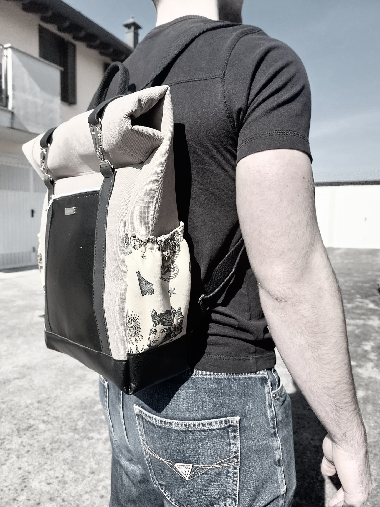 "L'ITALIANO" ZAINO UOMO made in Italy - corda/nero/tattoo black